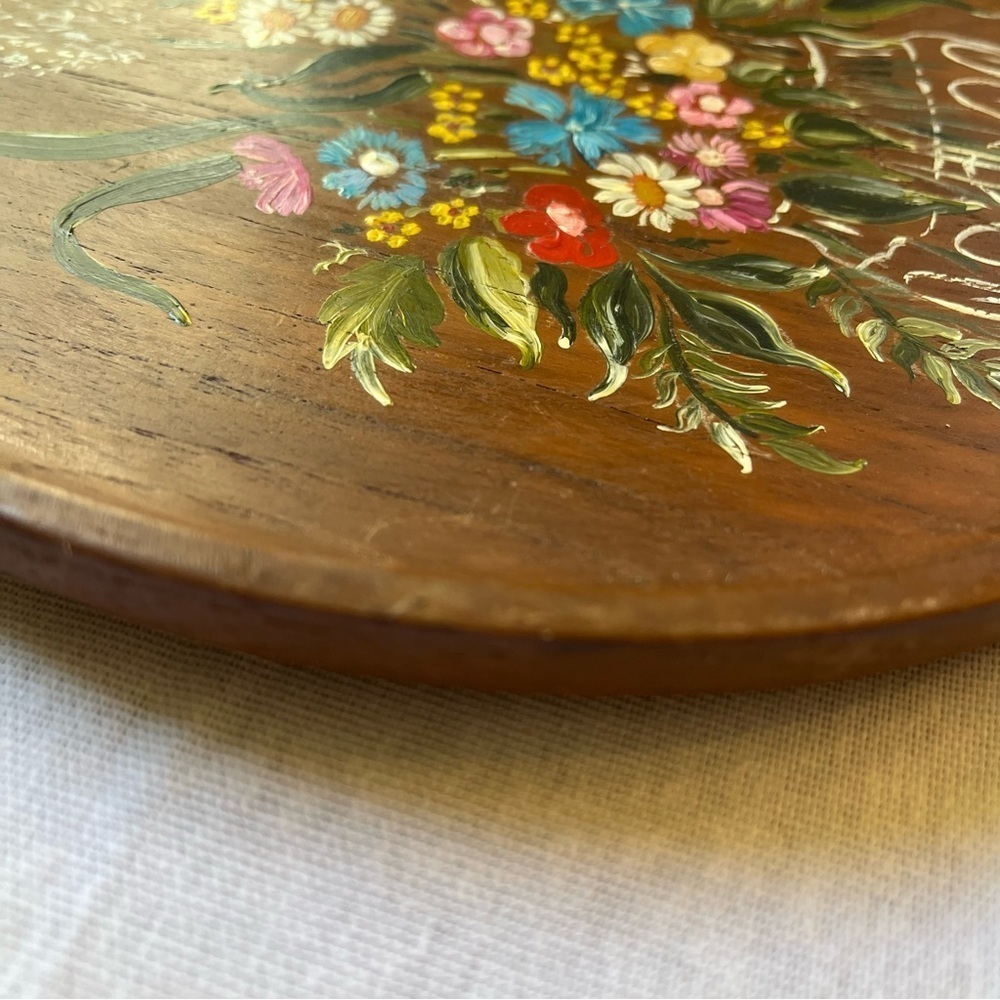 Vintage 1979 Dutch Round Wooden Bouquet Floral Art Wall Hanging - Picture 6 of 10